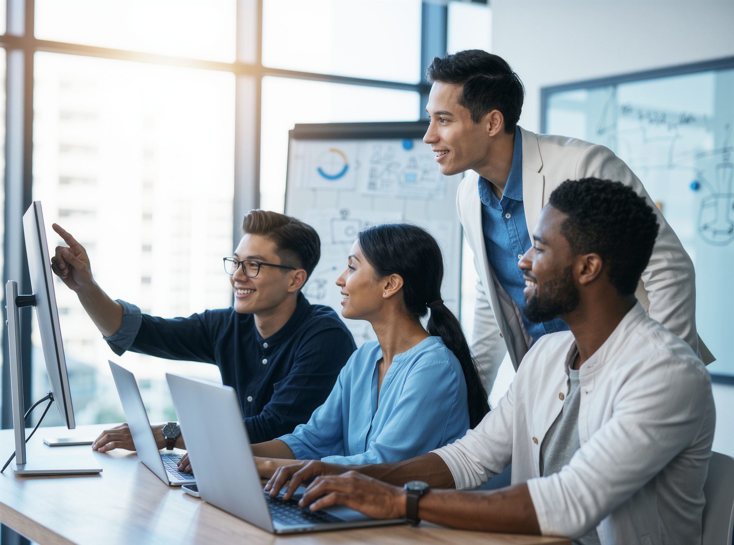 An AI and data team working together in a bright office